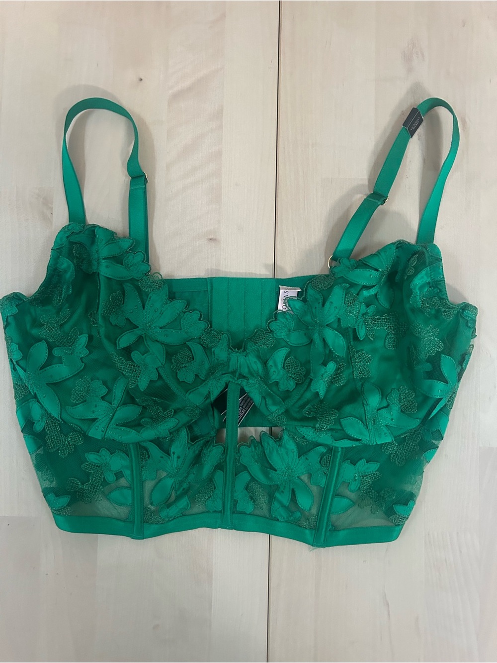 NWT Victoria's Secret Emerald Green Floral Lace Longline Bralette Size XXL